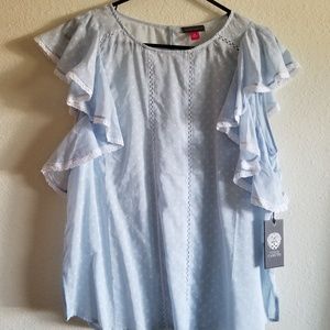 Vince Camuto Ruffled Floral Embroidered Top